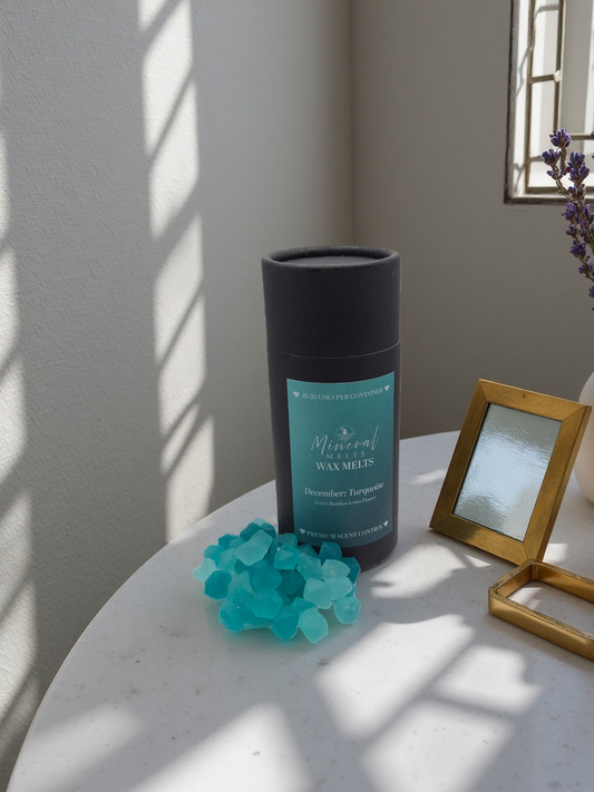 Turquoise blue green wax melts lifestyle - December birthstone - zen home decor