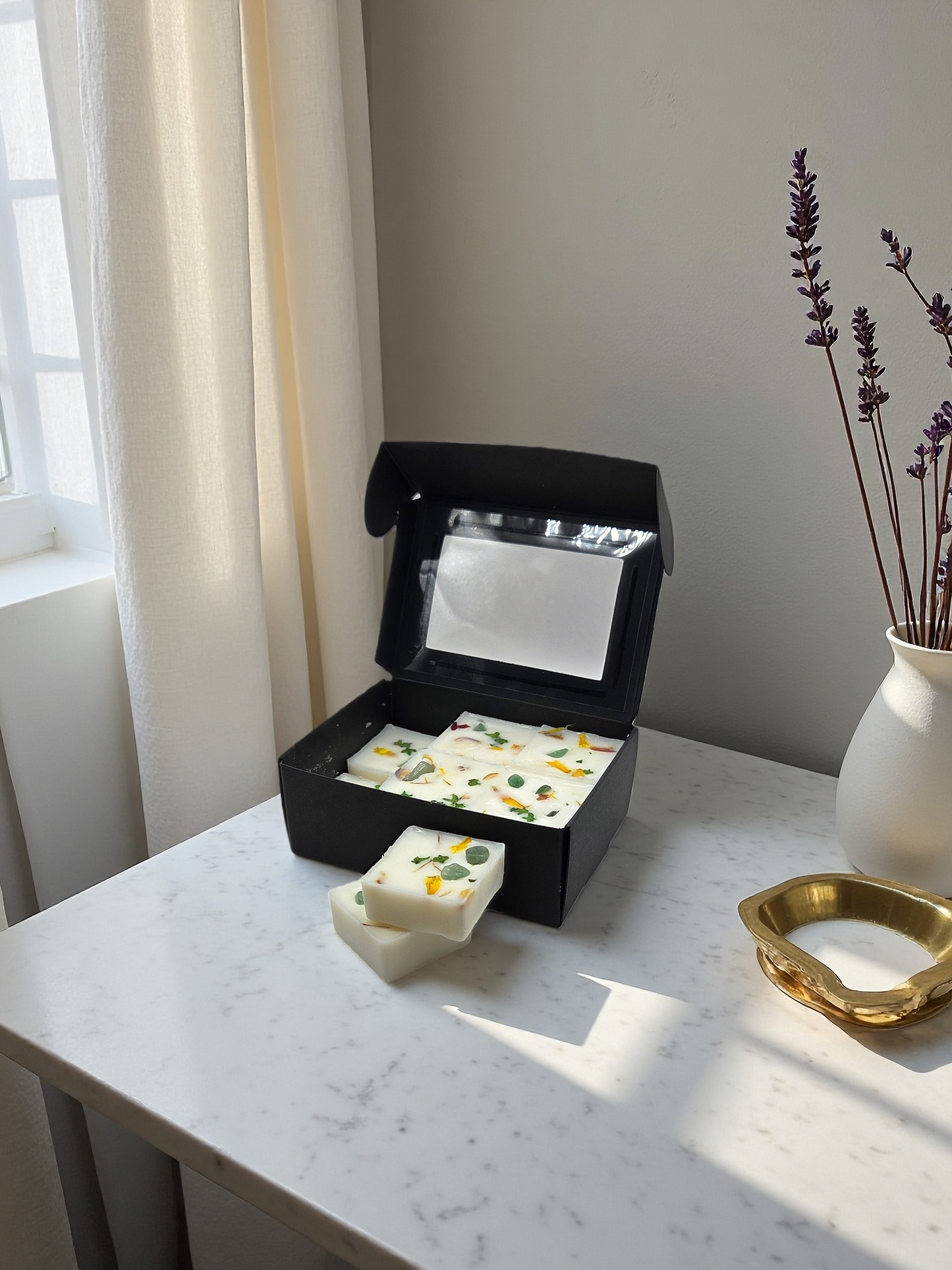 Aventurine green wax melts lifestyle with moss - forest sanctuary - handmade crystals