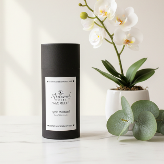 Diamond crystal wax melts lifestyle flatlay - April birthstone - cottagecore home decor