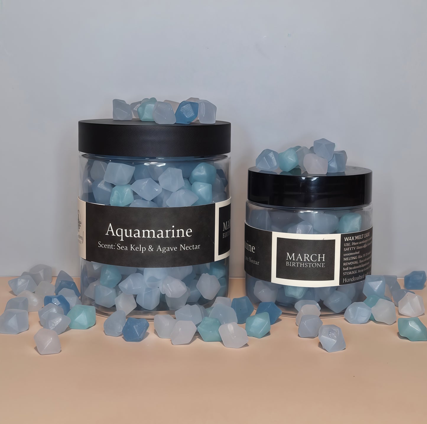 Aquamarine blue wax melts - March birthstone sea kelp and agave scent - crystal inspired beeswax