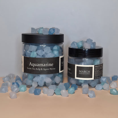 Aquamarine blue wax melts - March birthstone sea kelp and agave scent - crystal inspired beeswax