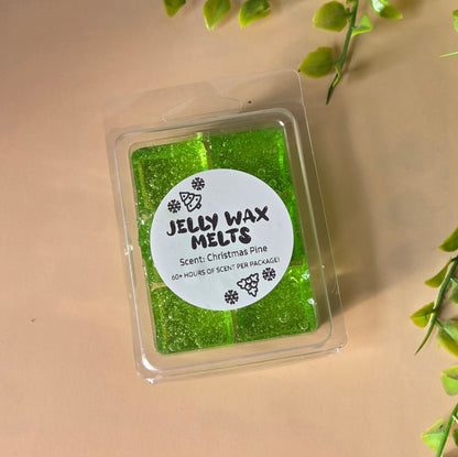 Christmas pine jelly wax melts - fresh evergreen holiday scent - translucent green gel wax