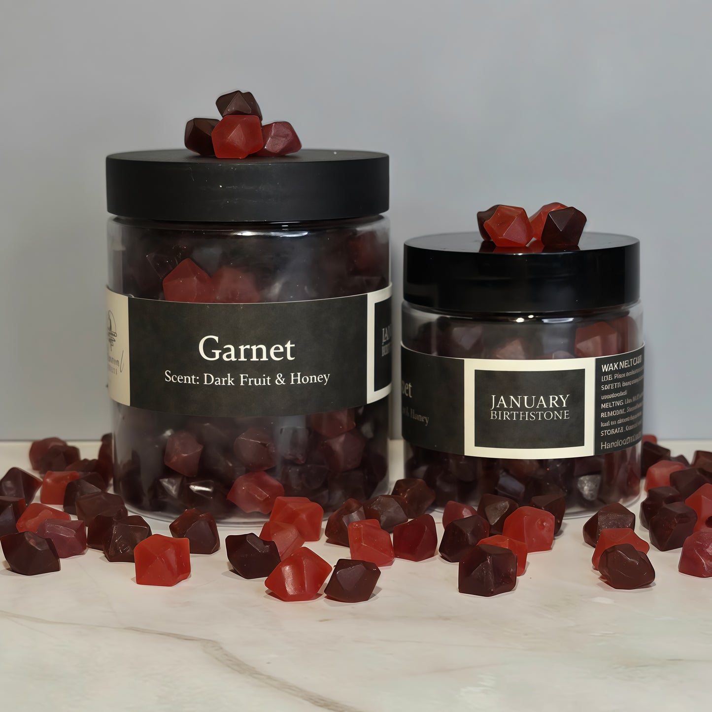 Garnet red wax melts - January birthstone with dark fruit and honey scent - handmade beeswax blend