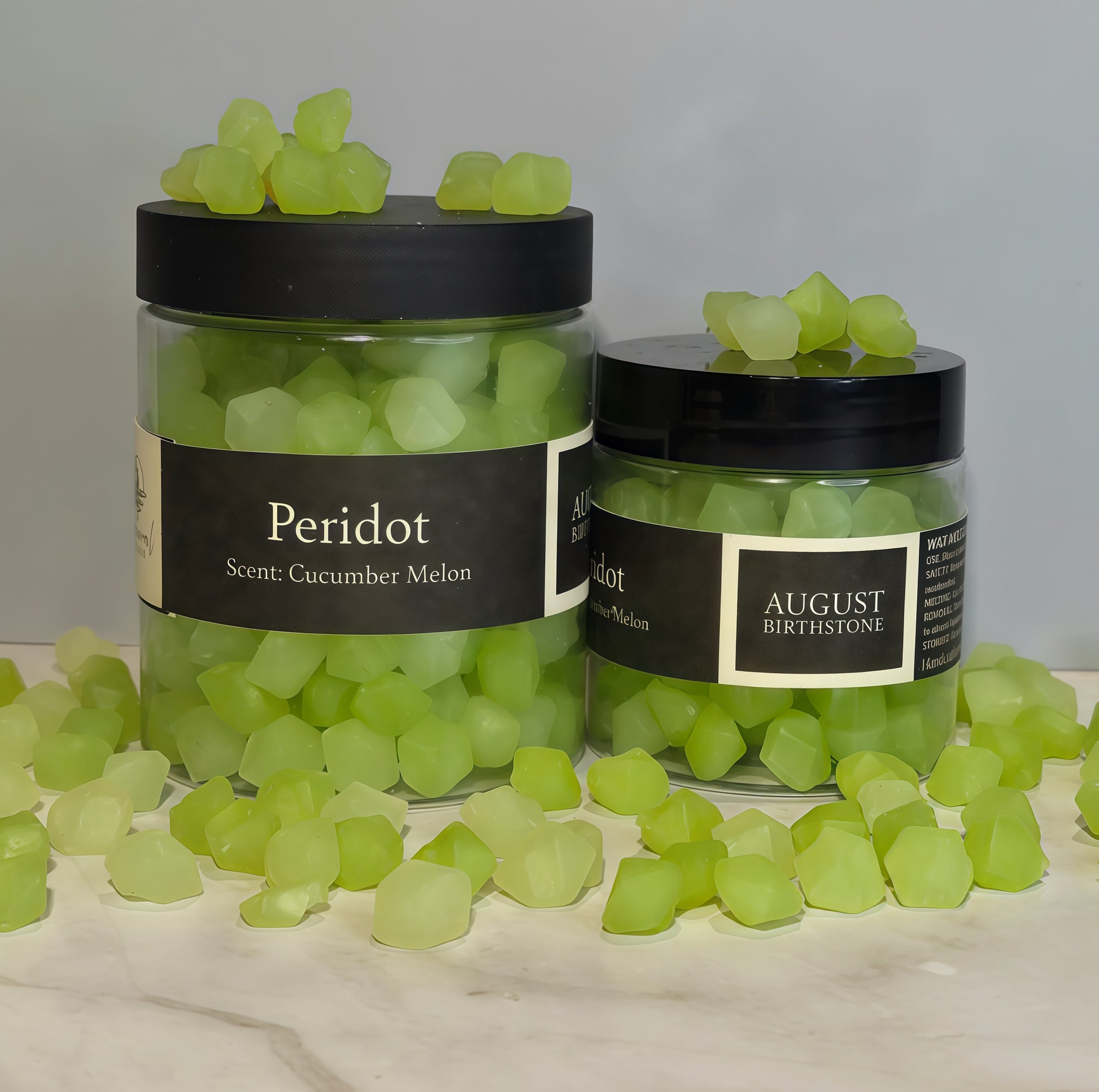 Peridot green wax melts - August birthstone cucumber melon scent - crystal inspired beeswax