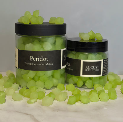 Peridot green wax melts - August birthstone cucumber melon scent - crystal inspired beeswax