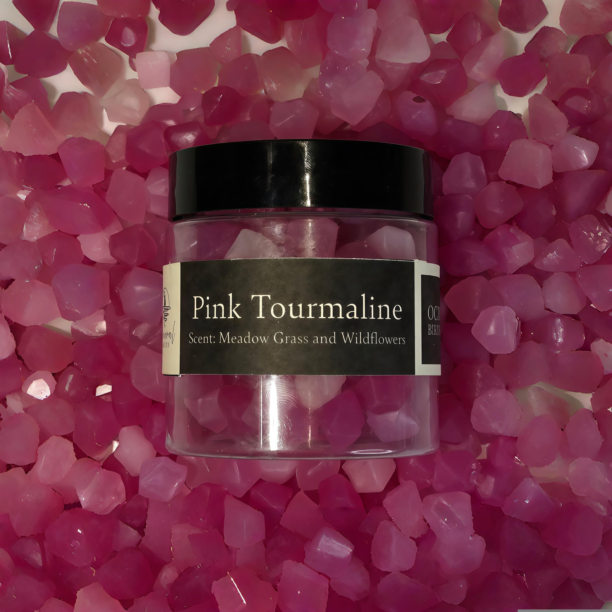 Pink tourmaline wax melts - October birthstone meadow grass wildflower scent - crystal inspired