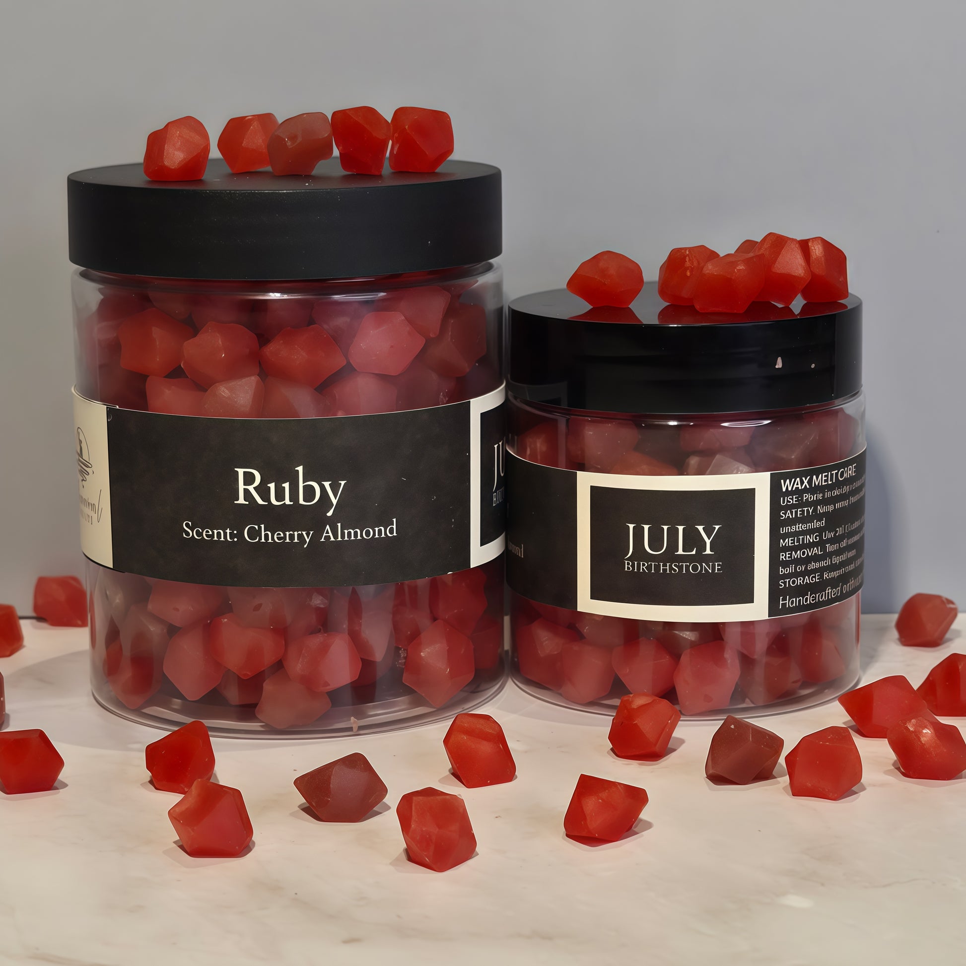 Ruby red wax melts - July birthstone cherry almond scent - handmade crystal inspired beeswax