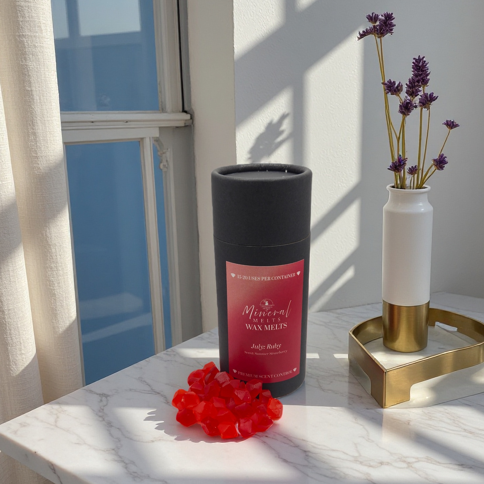 Ruby July birthstone wax melts product - summer strawberry scent - handmade soy wax