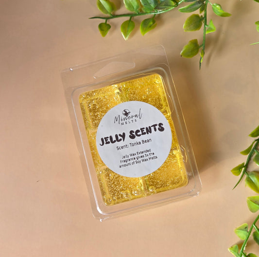 Tonka bean jelly wax melts - warm vanilla almond scent - long lasting translucent gel wax