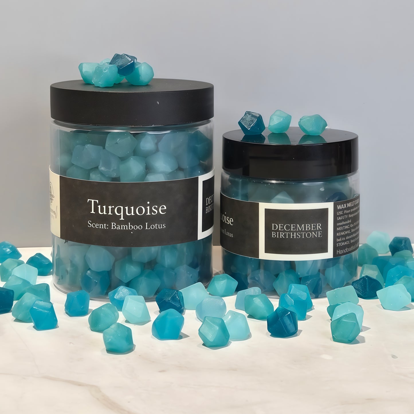 Turquoise blue green wax melts - December birthstone bamboo lotus scent - crystal inspired