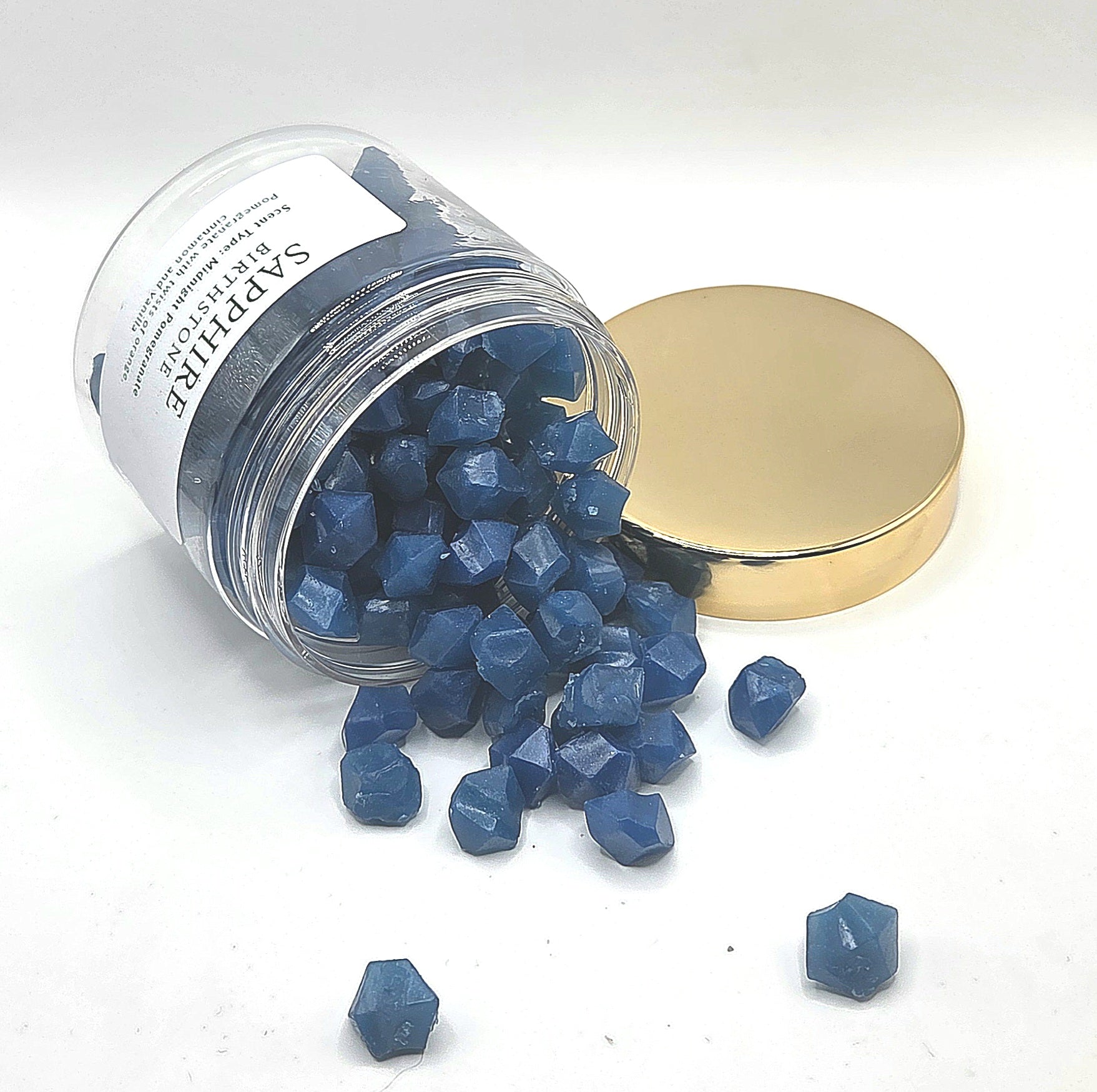 sapphire wax melts spilling out of jar
