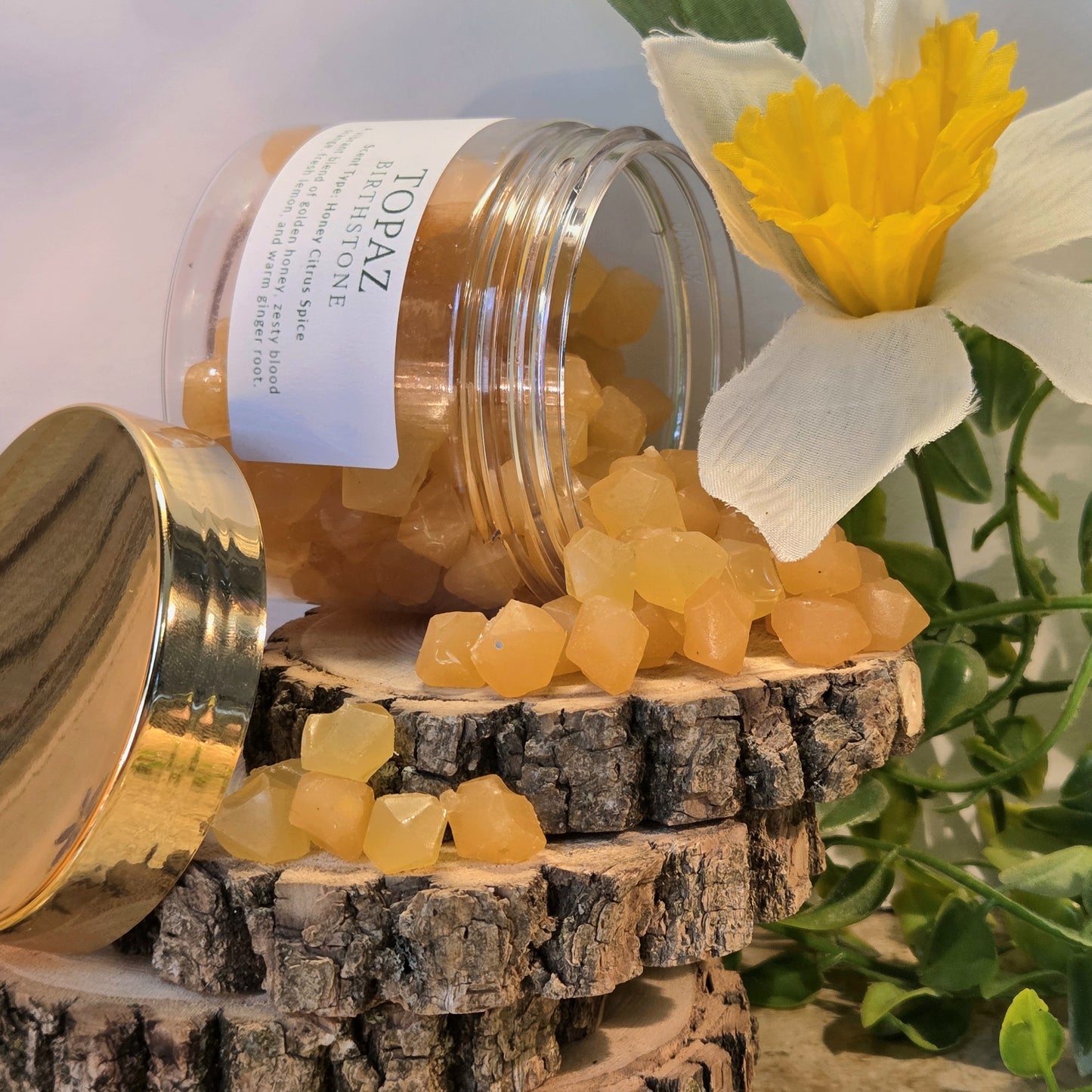 topaz wax melts spilling from jar