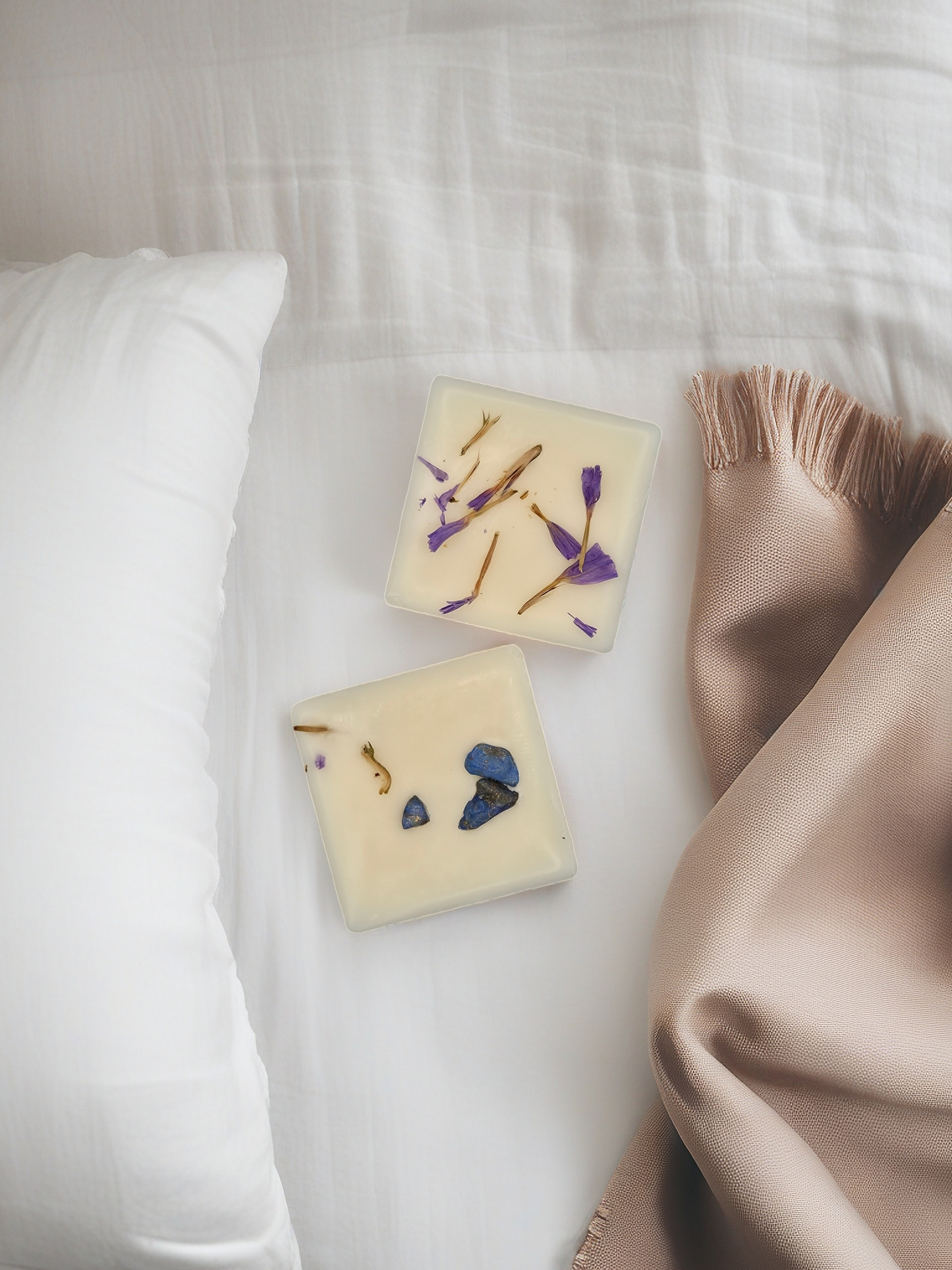 True Blue lapis lazuli topped wax melts product - forget-me-not flowers - coastal tranquility