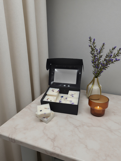 True Blue white wax melts with lapis lazuli and flowers - coastal ocean scent - luxury gift