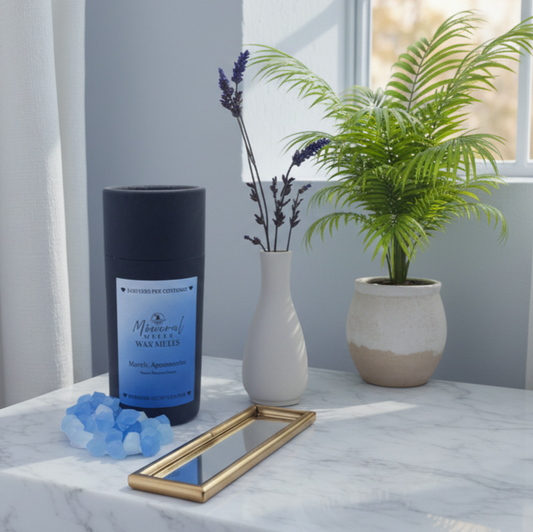 Aquamarine March birthstone wax melts on marble - mermaid oasis scent - coastal home decor