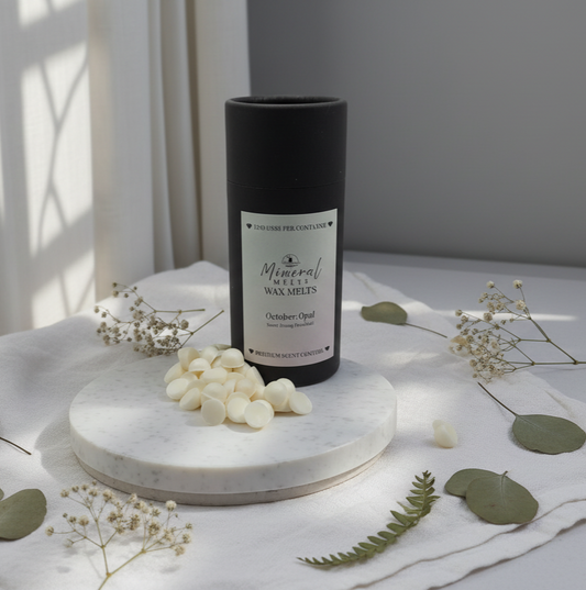 Opal October birthstone wax melts on marble - honey patchouli scent - autumn home decor