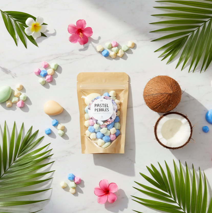 Pastel pebbles wax melts with tropical flowers - island paradise scent - colorful home decor