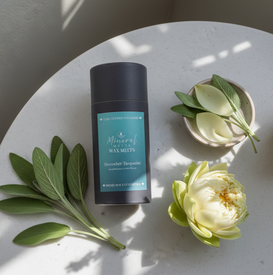 Turquoise December birthstone wax melts on marble - bamboo lotus scent - spa decor