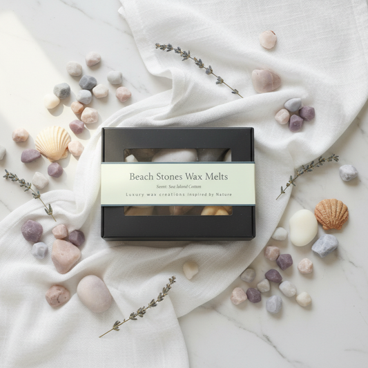 Beach stone wax melts with seashells on marble - sea island cotton scent - coastal decor