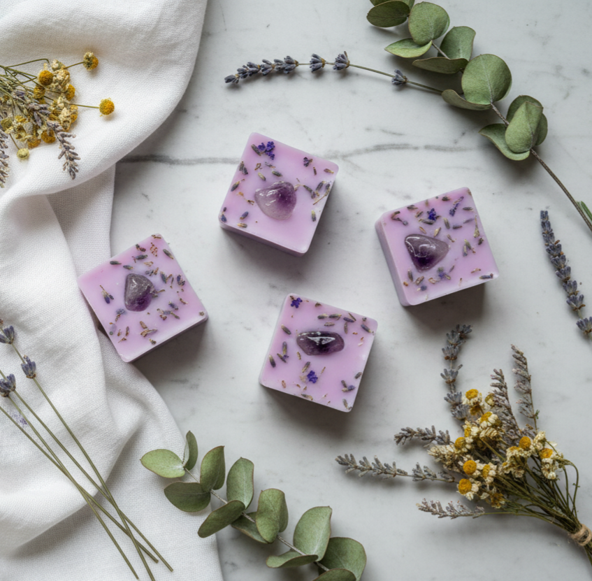 Bedtime bliss amethyst topped wax melts with lavender candle - lavender dreams scent - sleep ritual